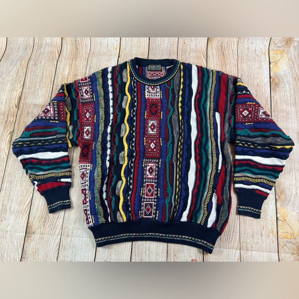 Blue and Red Crewneck Sweater with Classic Style